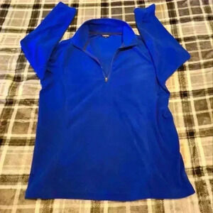 Lands' End, size Large, 100% cotton blue Fleece 1/4 zipper pullover
